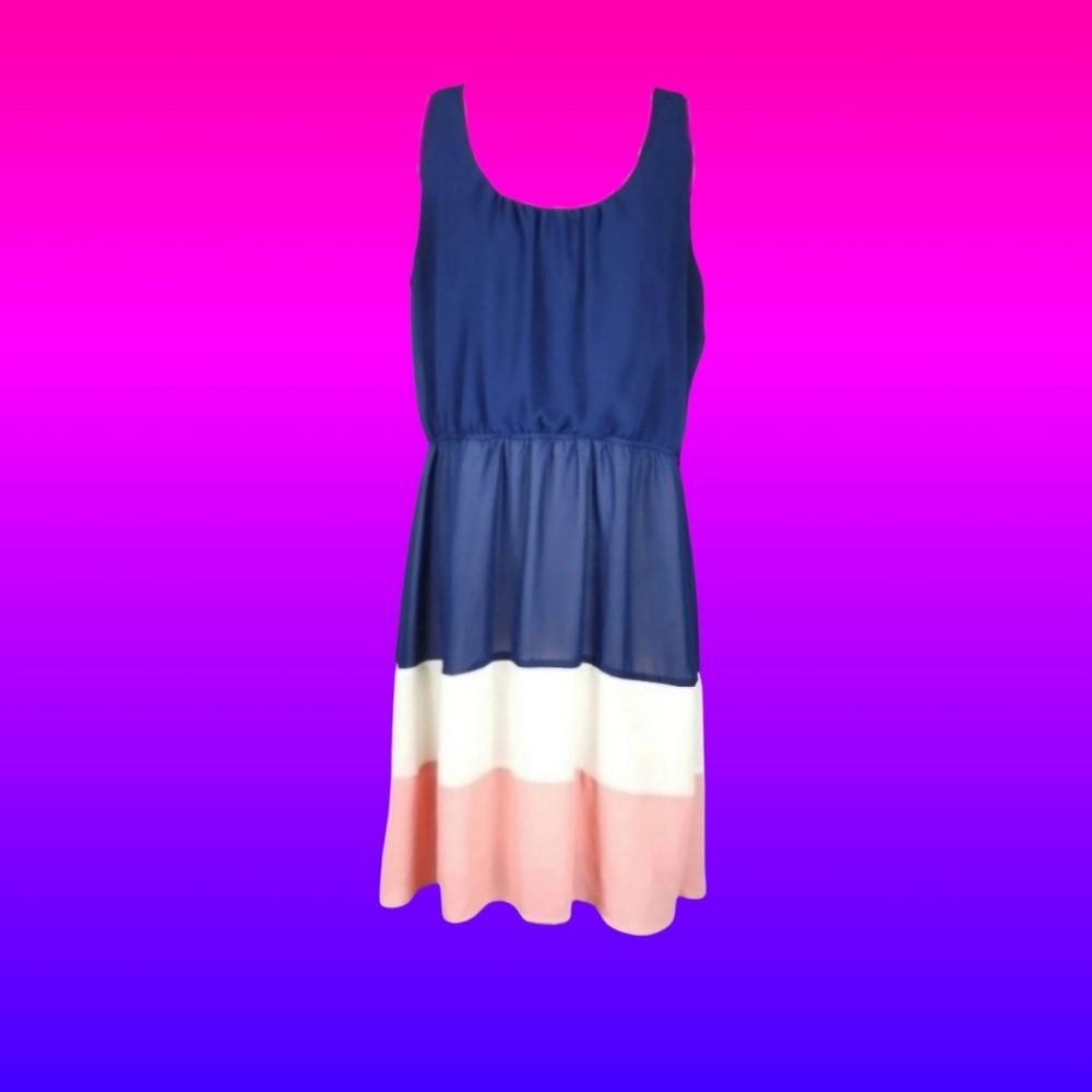 Vintage Colorblock Dress Navy Blue, White, Pink